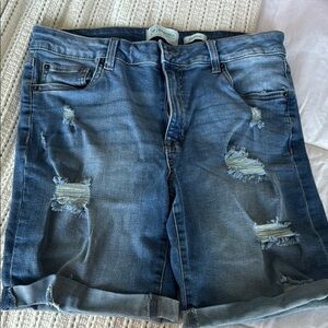 Ladies Blue Distressed Denim Shorts